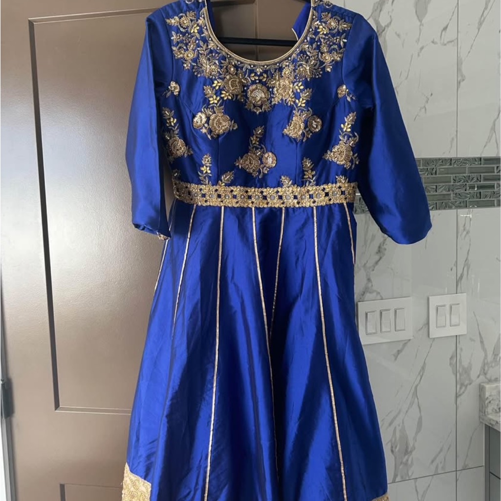Royal Blue Embroidered Frock Suit